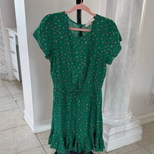 Loft Green Floral Dress with Ruffle Hem